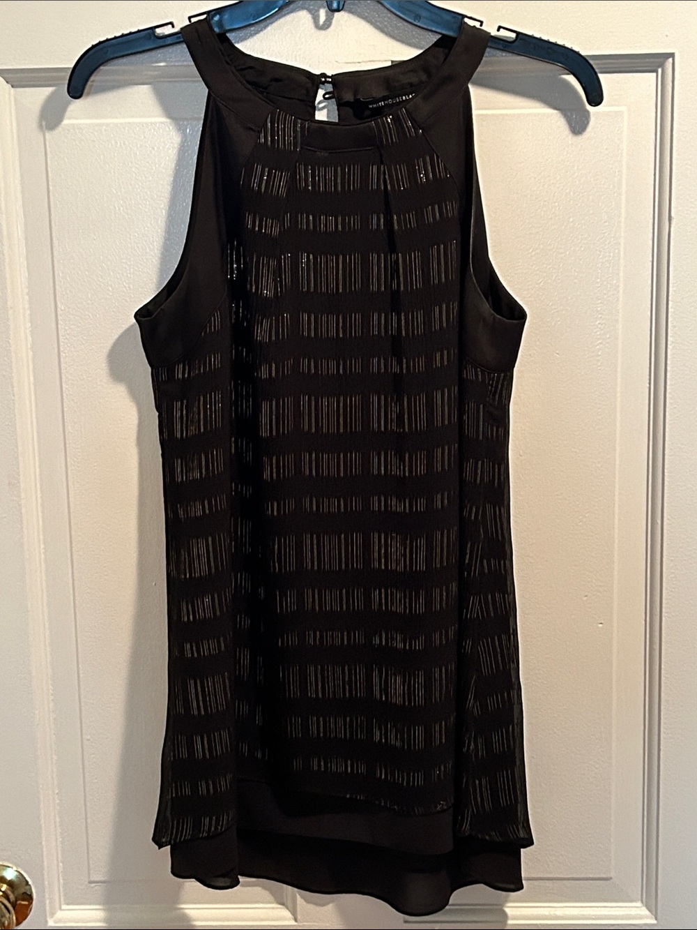 White House Black Market Black and Gold Sheer-Striped High-Neck Sleeveless Cami